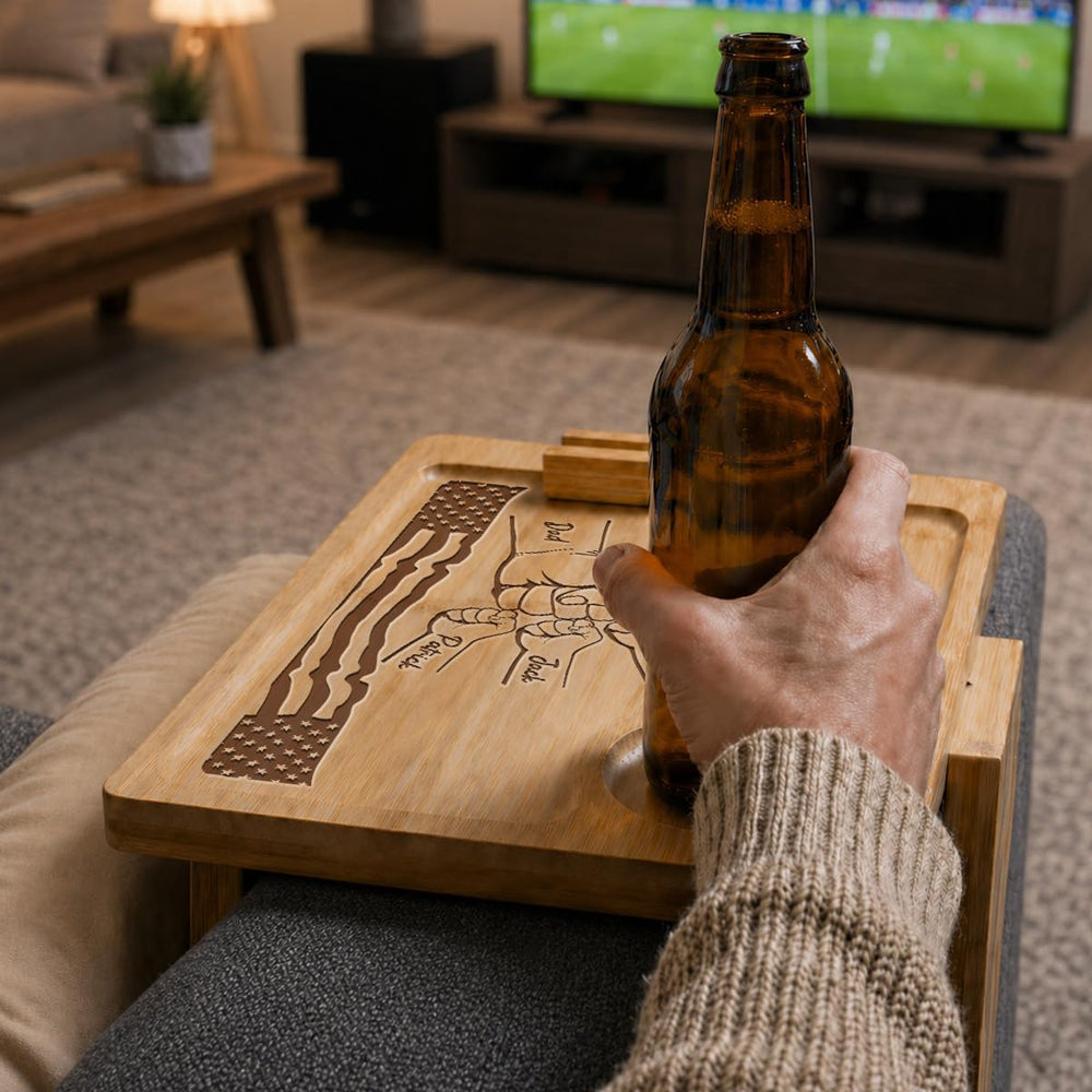 Wrappiness Custom Engraved Couch Arm Table for Dad, Wood Sofa Arm Rest Tables...