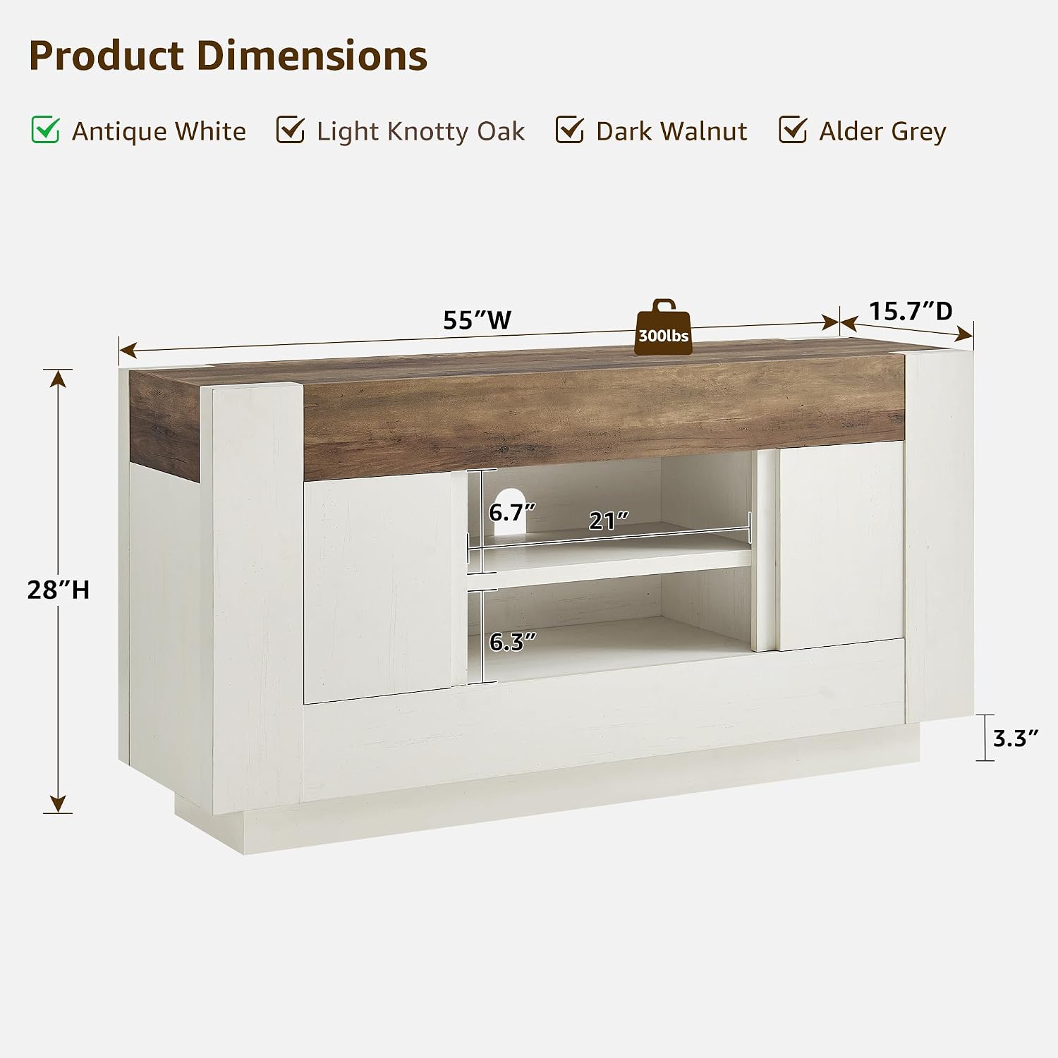 OKD 55" TV Stand for 65" TV, Thick Block Media Console, Antique White | Open Storage, Side Cabinets, Soft Close Door, Cable Management, Modern Entertainment Center for Living Room, Bedroom