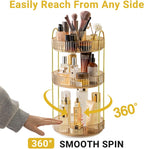 360 Rotating Makeup Organizer,3 Tier Large Capacity Make Up Organizers and Storage,Skincare Perfume Vanity Organizers,Bathroom Cosmetics Storage Organizer Countertop(Gold)