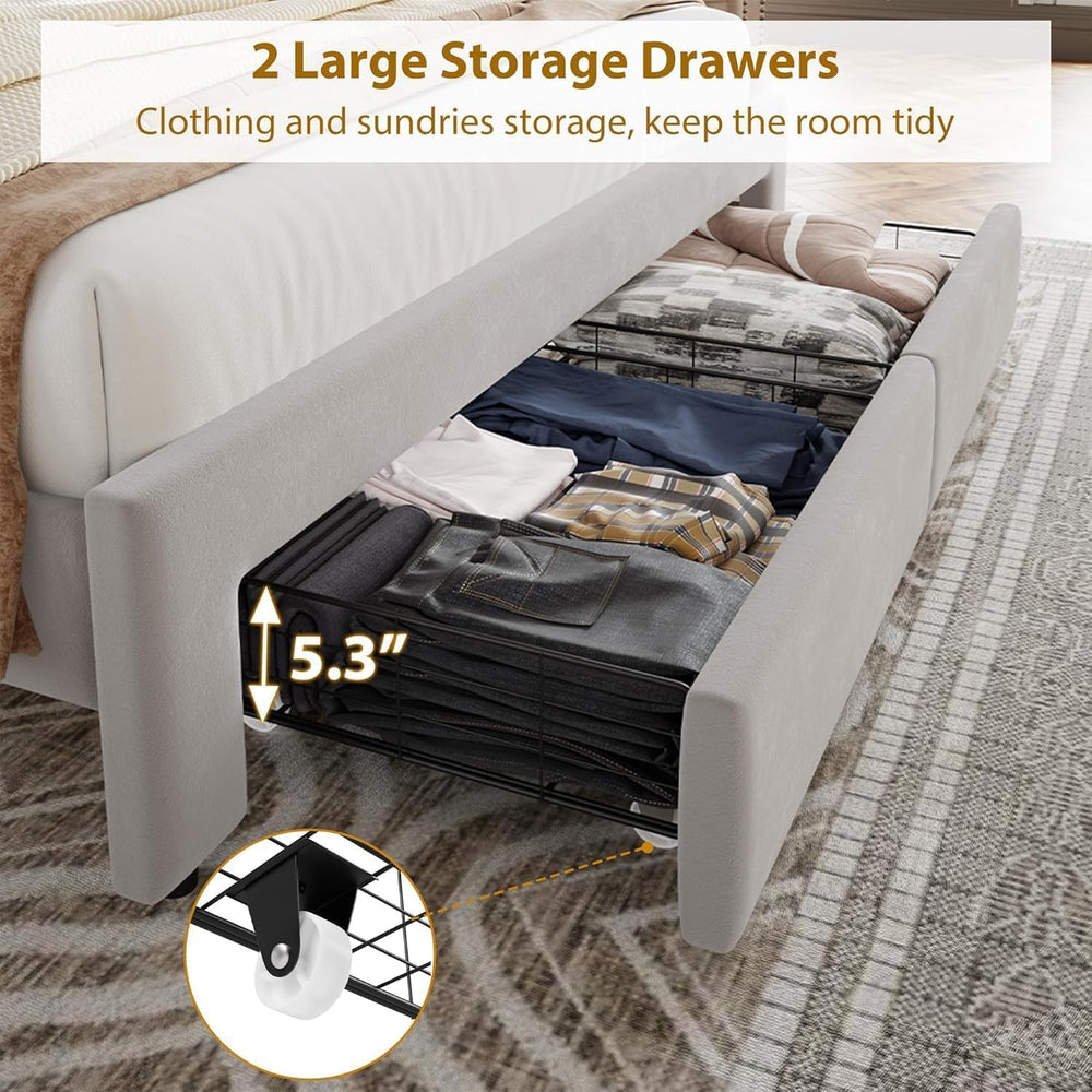 GarveeLife King Size Velvet Upholstered Bed Frame, 2 Storage Drawers with Smo...