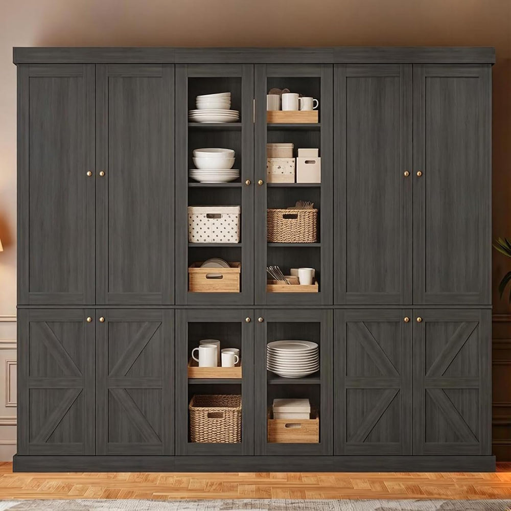ivaniti 70.8" Tall Farmhouse Kitchen Pantry Cabinet with Glass Doors, Mo...
