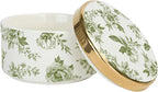 Sweet Water Decor Green Delft Round Trinket Box, Jewelry Storage for Bathroom Counter or Nightstand, Ring Holder for Bridal Shower, Wedding, or Home, Elegant Jewelry Holder & Organizer for Women