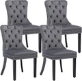 KCC Velvet Dining Chairs Set of 4, Upholstered High-end Tufted Dining Room Chair with Nailhead Back Ring Pull Trim Solid Wood Legs, Nikki Collection Modern Style for Kitchen, Grey
