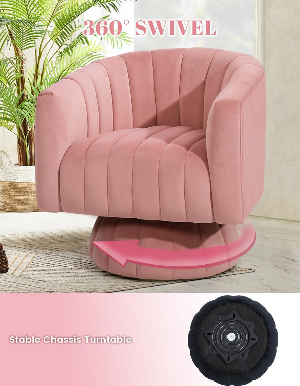 Kromax Swivel Accent Chair, Mid Century 360 Degree Barrel Chair with Armrest,...