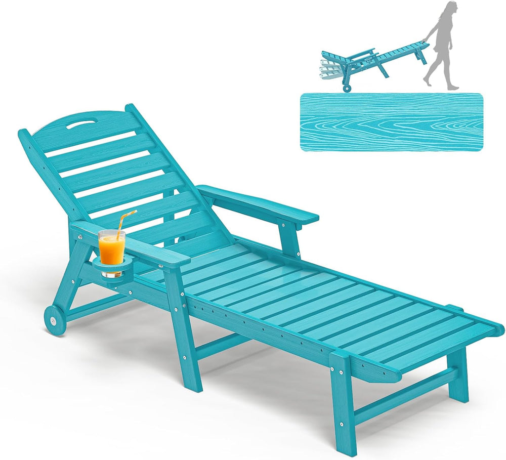 Plawdlik Oversized Patio Chaise Lounge, HDPE 5 Positions Adjustable, Aruba