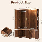 Armoire Wardrobe Closet with 2 Drawers, 3 Open Shelves, Sensor Light, 71” Tall Bedroom Armoire with Hanging Hooks and 2 Doors, Modern Fluted Wooden Closet Combination with Large Storage, Walnut