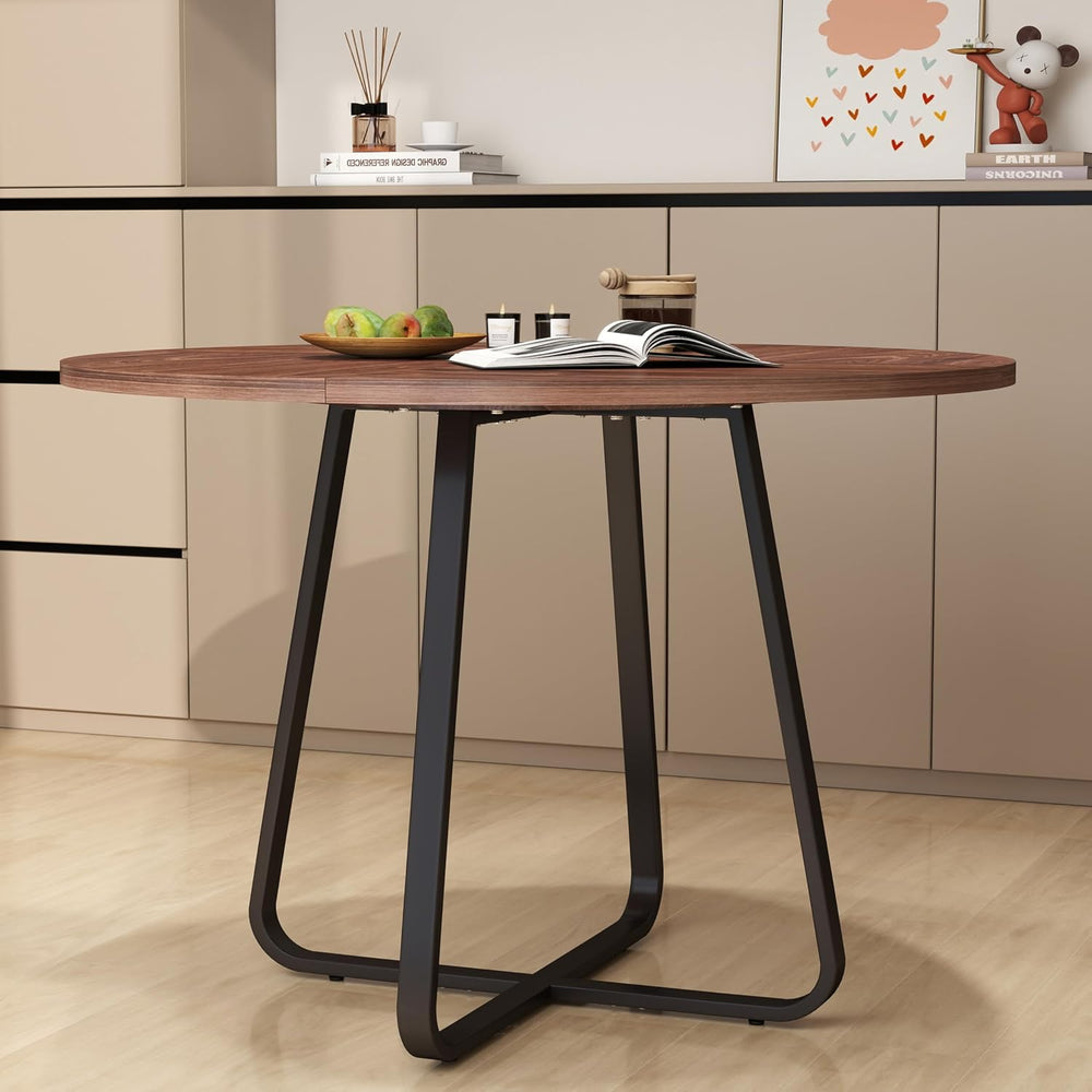 43.31'' Round Dining Table, Wood Kitchen Table with Metal X-Shaped Ba...