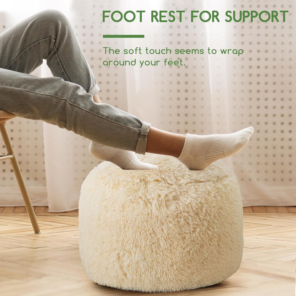 HIGOGOGO Round Stuffed Pouf Ottoman, Long Faux Fur Poufs with Foam Chunk Fill...