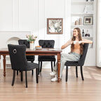 Velvet Dining Chairs Set of 4,Upholstered Dining Chairs with Ring Pull Trim and Button Back and Wood Legs, Modern Seating for Kitchen, Bedroom & Living Room(Black)