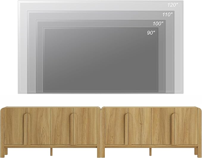 WAMPAT Modern TV Stand for TVs Up to 120 inches,126" W Farmhouse Entertainment Center with Adjustable Shelf and 4 Doors, Media Console Table TV Cabinet for Living Room, Light Walnut