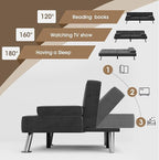 Flamaker Futon Sofa Bed Modern Folding Futon Set Linen Fabric Convertible Recliner Lounge for Living Room with 2 Cup Holders, Removable Armrests (Fabric, Carbon Black)