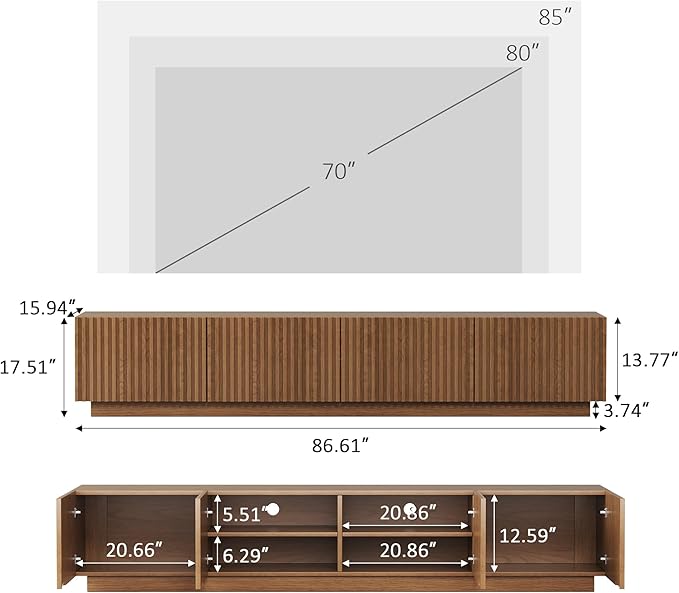86.61" Mid-Century Modern TV Stand for TVs up to 85", Walnut Entert...