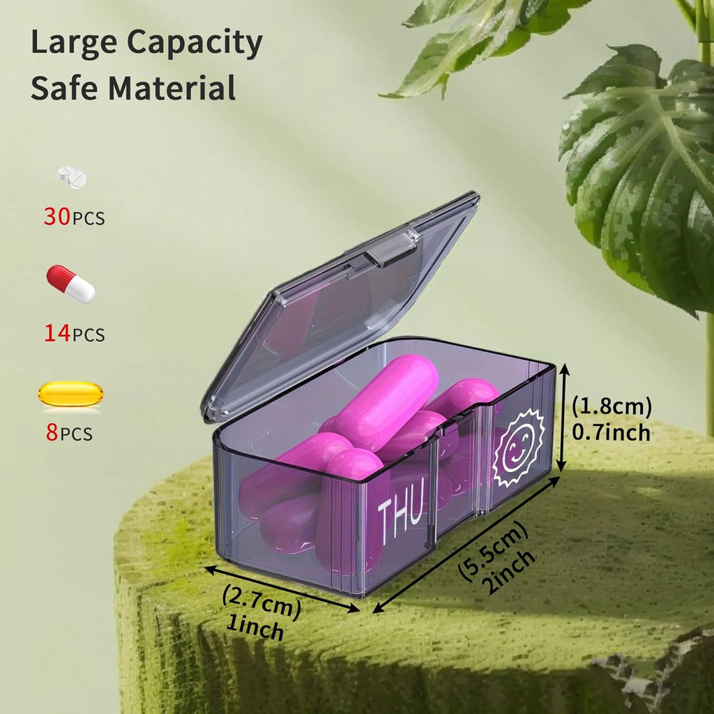 Pill Organizer 2 Times a Day, Am Pm Twice Daily Pill Case, Detachable Large Travel Pill Box 7 Day, Weekly Pill Container for Vitamin Medicine Supplement Fish Oil (Brown)
