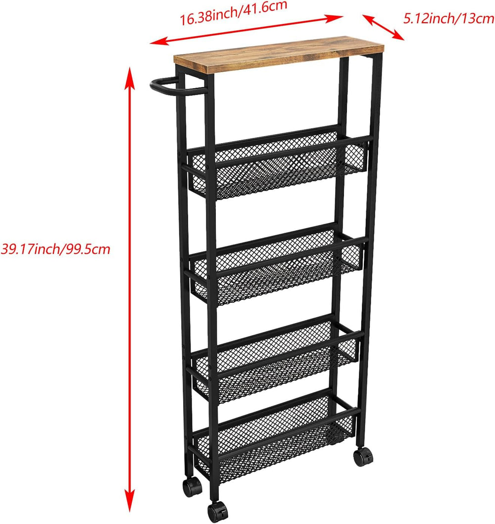 AZERPIAN Slim Rolling Cart 5 Tier Narrow Storage Cart on Wheels with Handle |...