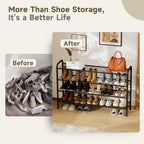 Shoe Rack,Long Shoe Organizer for Closet,4 Tier Shoe Storage for Entryway | Wide Sturdy Metal Free Standing Shoe Shelf