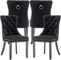Velvet Dining Chairs Set of 4, Upholstered Dining Room Chairs with Nailhead Trim, Sillas de Comedor Modernas 4, Wooden Kitchen Chairs for Dining Room, Living Room, Kitchen, Bedroom, Black