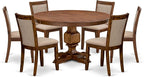 F3MZ7-50N-04 7-Pc Kitchen Table Set Includes a Pedestal Table and 6 Light Tan Polyester Dining Room Chairs with Padded Back - Antique Walnut