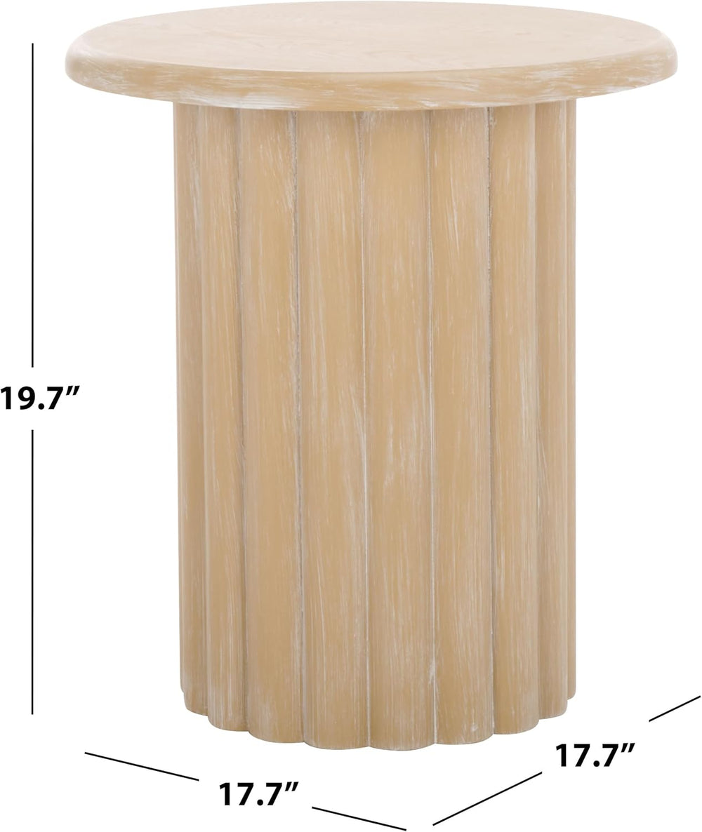 SAFAVIEH Home Collection Monka Bleached White Round Top Pedestal End Table (F...