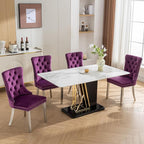 Luxury Upholstered Dining Chairs Set of 8, Purple Kitchen Chair with Silver Metal Legs, Velvet Tufted Back Dining Chair, Sillas de Comedor, Modern Kitchen & Dining Room Chairs (Purple, 8 Pcs)