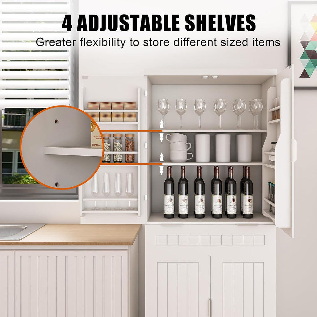 Spaco 71.65" Kitchen Pantry Cabinet,Freestanding Food Storage Cabinet with Drawer,2 Cabinets & 12 Door Shelves,Versatile Buffet Sideboard for Kitchen,Living Room.
