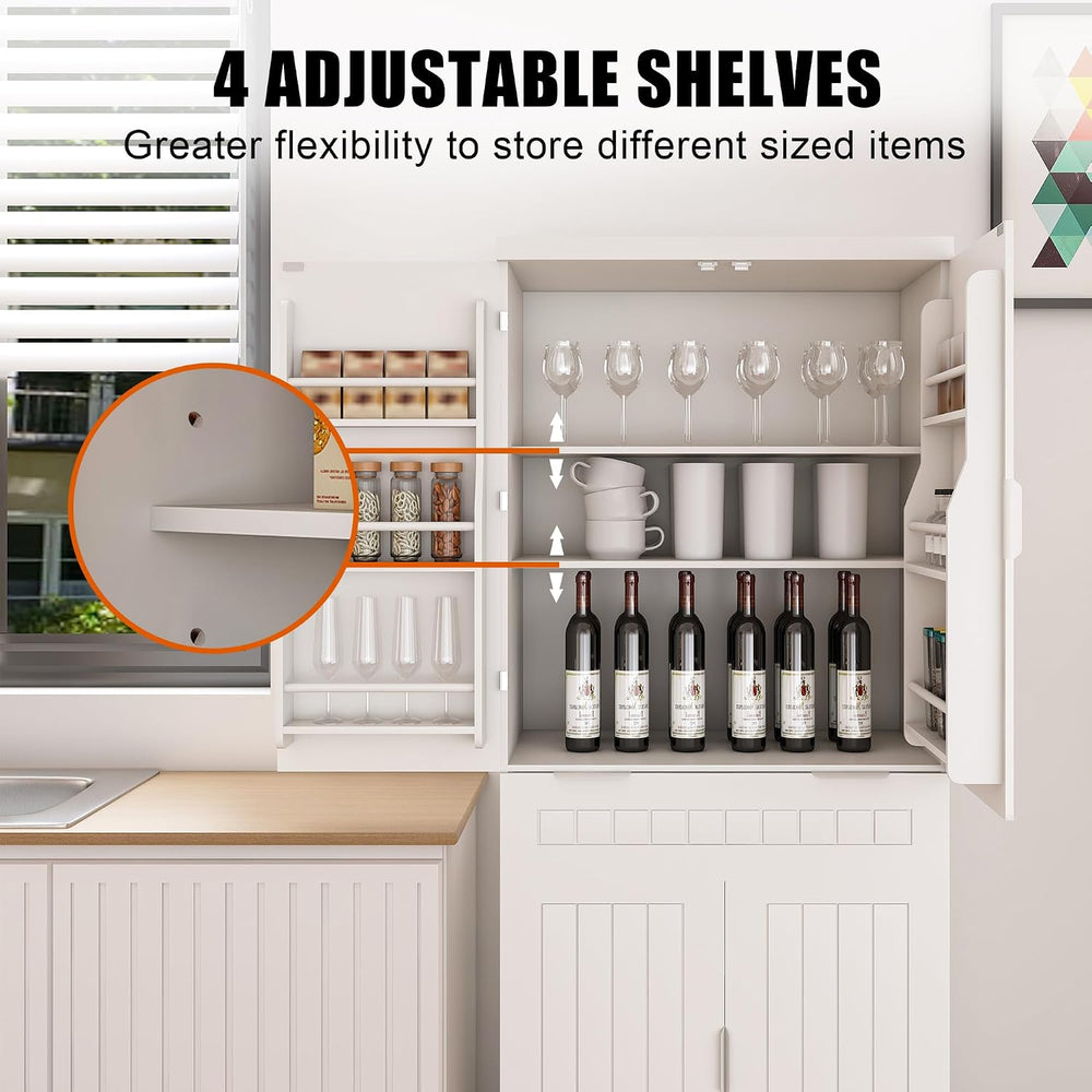 71" Tall Kitchen Pantry Cabinet with Drawer & Adjustable Shelves, Fr...