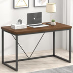 FOLUBAN Modern Office Desk, Rustic Wood and Metal Computer Desks, Industrial Study Writing Table, Simple Work Gaming PC Desk for Bedroom Living Room, Walnut 47 Inch