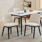 GarveeHome Modern Dining Chair Set of 2, Linen Upholstered Kitchen Beige Chair with Curved Back, Sold Wood Legs, Accent Chair for Kitchen, Dining Room, Living Room, Beige