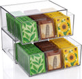 2 Pack Acrylic Tea Bag Organizer, 9 Grids Clear Tea Bag Holder, Stackable Teabag Holder Organizer, Clear Acrylic Teabag Drawer Holders for Countertop, Cabinet, Kitchen, Counter