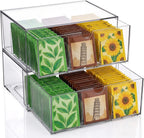 2 Pack Acrylic Tea Bag Organizer, 9 Grids Clear Tea Bag Holder, Stackable Teabag Holder Organizer, Clear Acrylic Teabag Drawer Holders for Countertop, Cabinet, Kitchen, Counter