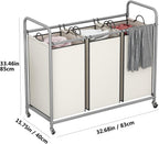 LINZINAR 3-Bag Laundry Sorter,Laundry Hamper Cart with Heavy Duty Rolling Lockable Wheels and Removable Bags (Beige)