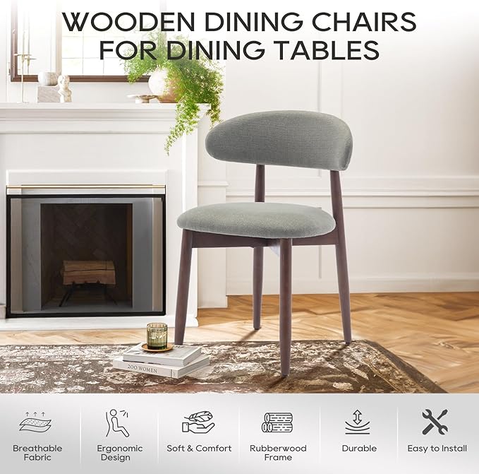 COLAMY Wooden Dining Room Chairs Set of 2, Modern Upholstered Fabric Dining C...