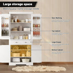 71-Inch Tall Kitchen Storage Cabinet, 2 Large + 1 Drawer + 6 Door Shelves, Pantry Organizer for Food, Utensils & Kitchenware, Storage for Kitchen & Bathroom, White