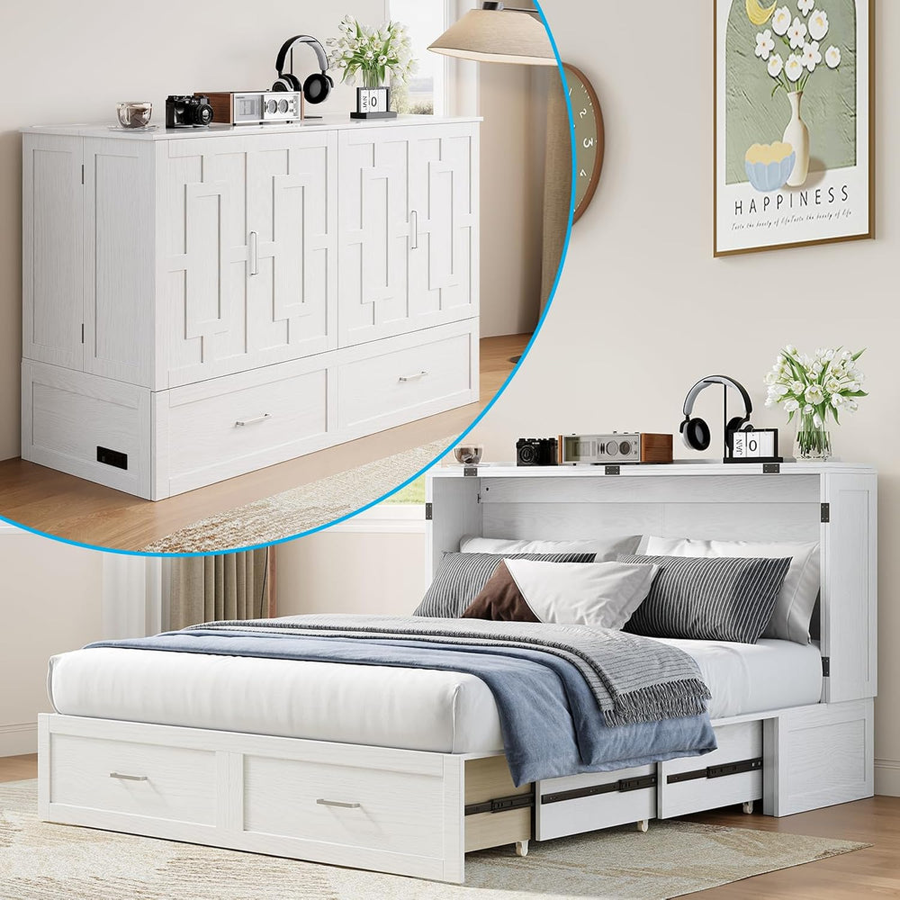 Mjkone 64" Width Queen Size Murphy Bed Cabinet with USB Charging Station...