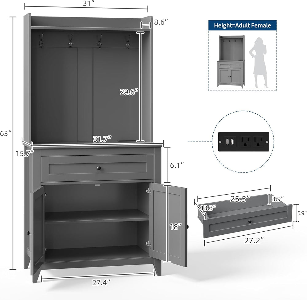 GarveeHome 63'' Pantry Cabinet with 4 Hooks, Kitchen Storage Cabinet ...