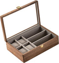 Muso Wood 7 Slot Men's Walnut Watch Box with Glass Lid, Watch and Sunglasses Organizer, Father's Day Gift - Brown