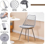 Mid Century Plastic Dining Chair Set of 4 - Padded Tulip Chairs for Kitchen Living Room Mesh Design - Simple Modern Side Chair with PU Cushion for Indoor Outdoor Bistro Patio Cafes -Gray