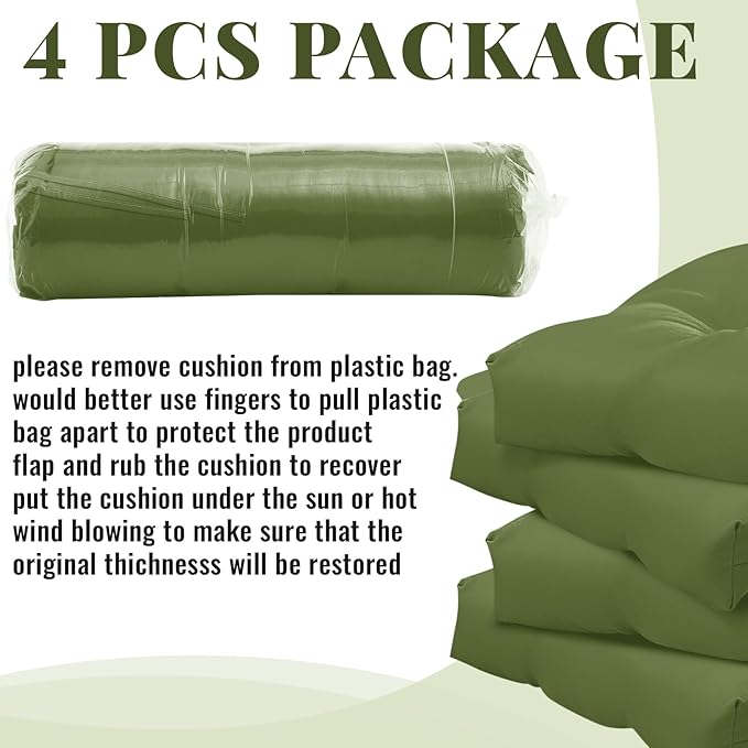 Geetery Outdoor Chair Cushions Set of 4 for Patio Lawn Furniture Wicker Rocking Dining Chairs 42x21x4 Inch High Back Seat Pads Replacement with Ties Weather-resistant Fade-resistant Indoor(Moss Green)