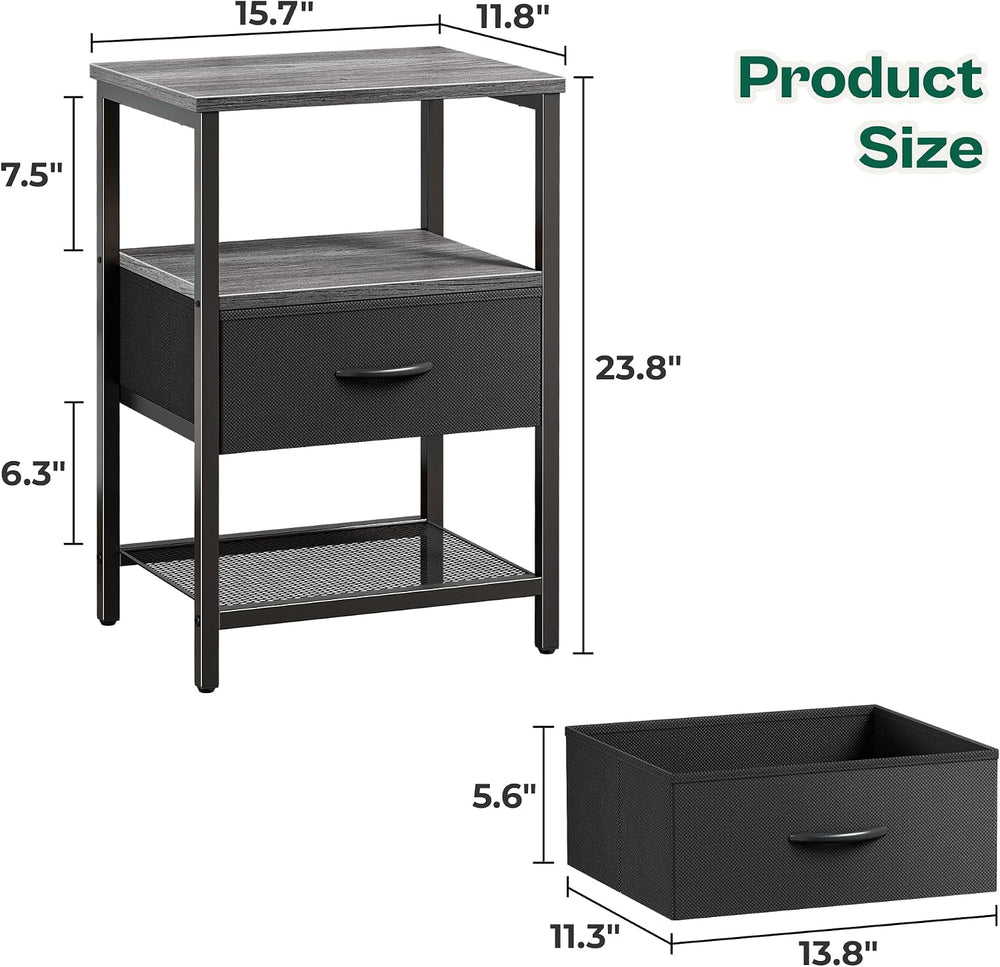 Huuger Nightstand Set of 2, Night Stand with Fabric Drawer, Mesh Shelf, Side ...