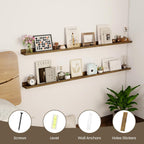 Axeman 55 Inch Floating Shelves - Picture Ledge Shelf Set of 2 - Rustic Brown Wall Shelves with Lip - Picture Shelf for Wall with Ledge - Photo Ledge Shelves for Pictures Nursery Books