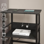 DALEMHOME Record Player Stand with Charging Station, 3-Tier Side Table for 100 Vinyl Storage, End Table for Living Room, Bedroom, Black HKET1002BK