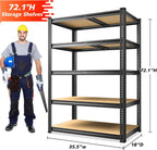 REIBII 72.1'' Storage Shelves 2250LBS Garage Shelving Heavy Duty 5 Tier Heavy Duty Shelving Adjustable Metal Shelves for Warehouse Basement Kitchen Pantry, 72.1" H x 35.5" W x18 D, 1 Pack