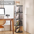 4 Tier Rotating Bookshelf, Small Corner Bookshelf for Small Space, 360 Display Floor Standing Bookcase, Lazy Susan Plastic Narrow Book Organizer Shelf for Bedroom, Living Room, Rectangular