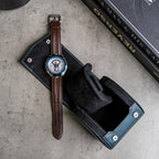 DailyWatch | Personalized Watch Roll Travel Case For 1 Watches - Handmade Genuine Leather Travel Case With Custom Engraving of Name or Initials - All Black