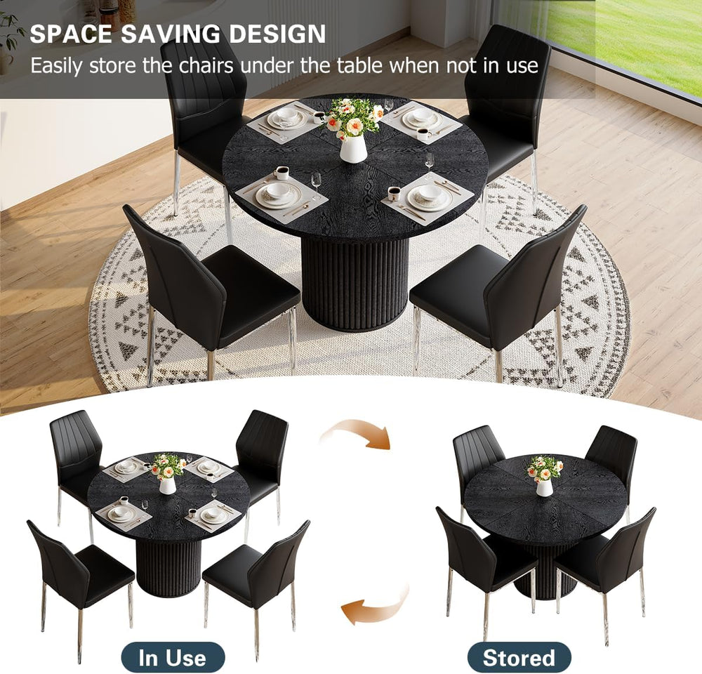 Round Dining Table Set for 4, Black Kitchen Table Set for 4 with 42''...