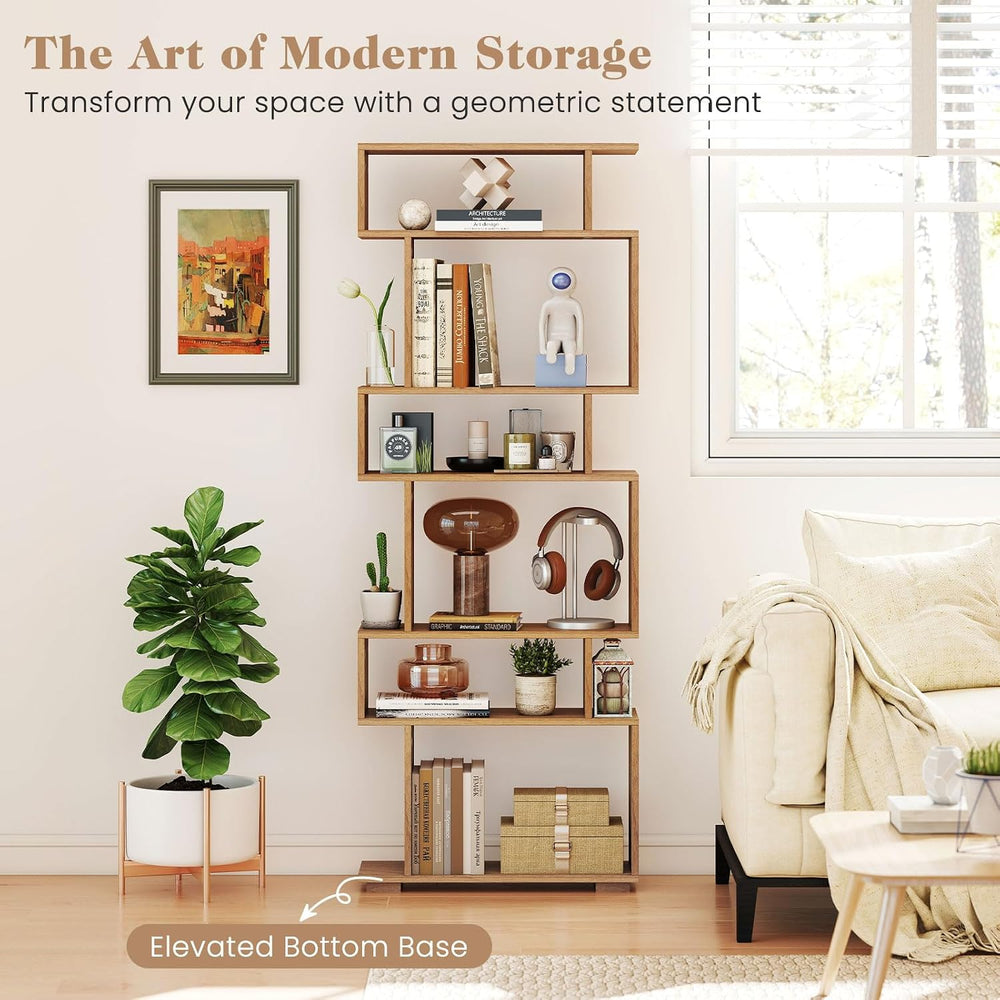 GIANTEX 6-Tier Geometric Bookshelves Set of 2, S-Shaped Bookcase with 2 Anti-...
