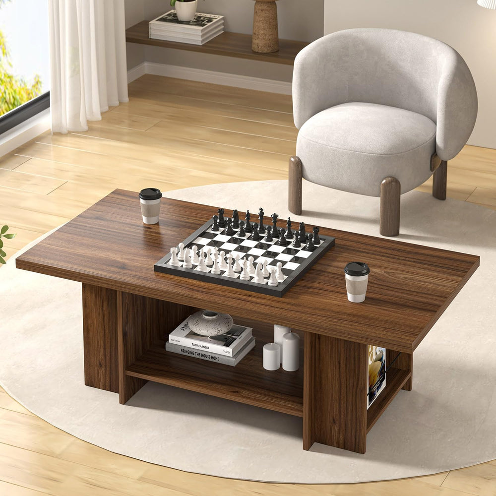 FOLUBAN Coffee Table, Modern Wood Living Room Table with Storage Bottom Shelf...