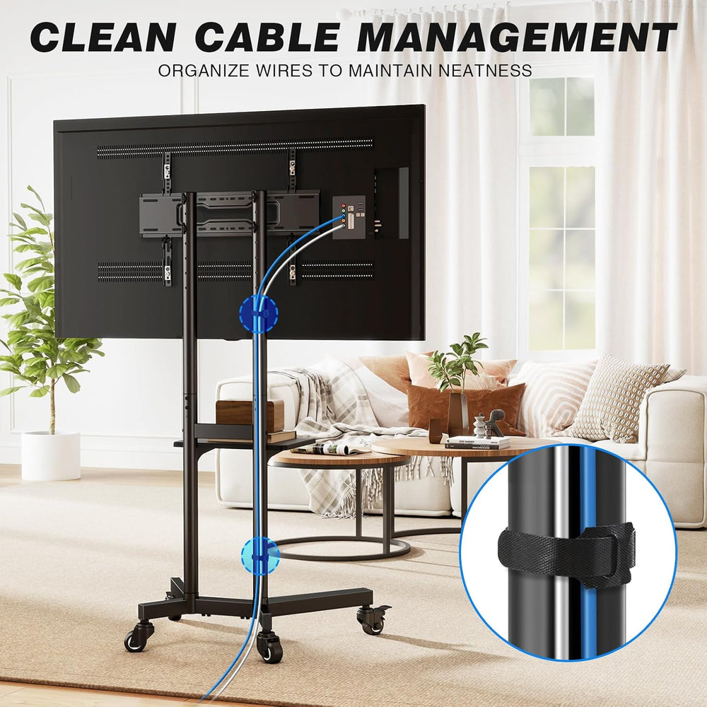 Rolling TV Stand with Shelf for 32-85 inch TVs up to 150lbs, Portable Mobile ...