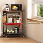 Microwave Kitchen Cart with Push Handle, 3 Tier Rolling Cart with 2 Lockable Wheels, Vintage Kitchen Storage Cart with 210Lbs Capacity for Kitchen Island, Restaurant, Coffee Bar, Living Room, Office