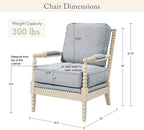 Madison Park Accent Chairs for Living Room Farmhouse Modern Armchair, Solid Wood, Antiqued Finish, Upholstered Seat Removable, Bedroom Lounge for Reading, 25.5" W, Light Blue/Antique Cream