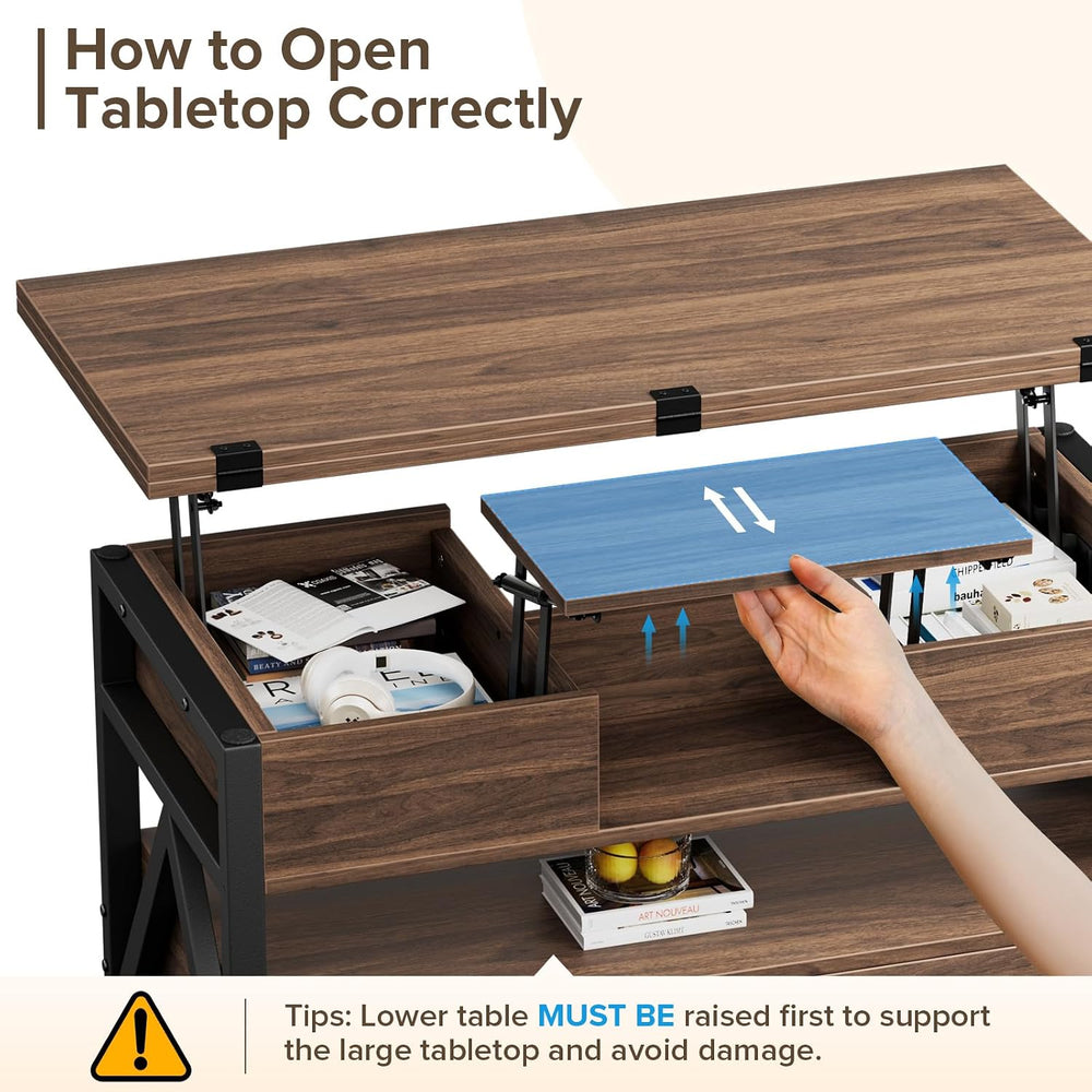Memobarco 40" Lift Top Coffee Table with Storage,Walnut